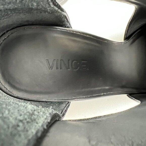 Vince Womens Kara Open Toe Wedge Sandal Black Leather Side Cutouts size 7 - Picture 13 of 16